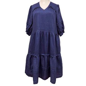 Tyler Boe Tiered Linen Midi Dress, Pockets, Royal Blue,  S/M